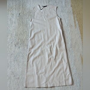 Zara Faux Leather Cream V-Neck Sleeveless Midi Dress
